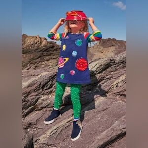 Mini Boden Size 5-6 Years Blue Planet Appliqué Pocket Tunic